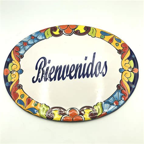Talavera Bienvenidos Wall Plaque Handmade Mexican Pottery 14” Mexican