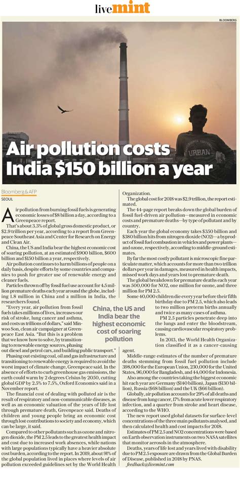 Air Pollution Costs India 150 Billion A Year In 2020 Air Pollution Delhi Pollution Pollution