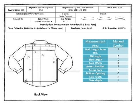 Spec Sheet Of Shirt