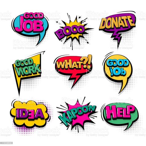 Comic Text Collection Sound Effects Pop Art Style Stock Illustration