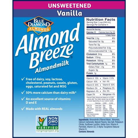 Unsweetened Vanilla Almond Milk Nutrition Information Runners High