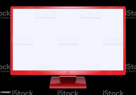 Red Computer Monitor Flat Screen Wide Empty Blank Display Stock Photo