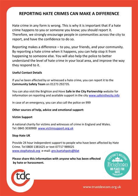 Reporting Hate Crime Postertdc Trust For Developing Communities
