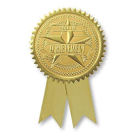 Embossed Seal Of Achievement Ribbon Certificate Seals 102 Pack Gold