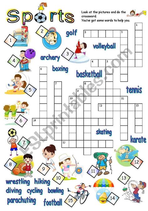 This is another exercise students to help learn common sporting vocabulary. SPORTS CROSSWORD - ESL worksheet by jecika