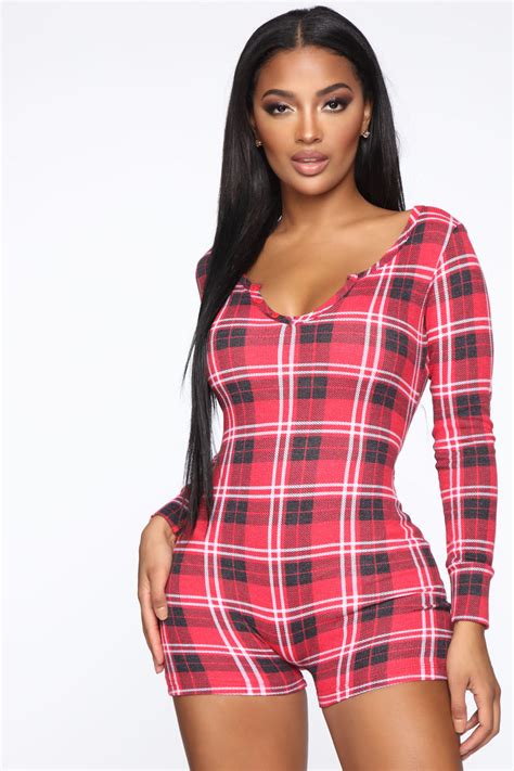 Holiday Spirit Plaid Sleep Romper Redcombo Fashion Nova Lingerie