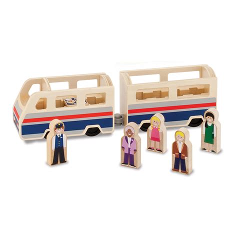 Melissa And Doug Wooden Passenger Train With 2 Train Cars And 5 Play