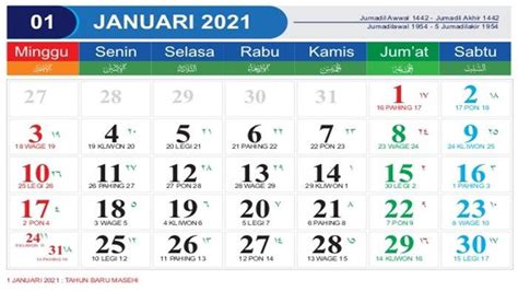 Contoh Kalender Masehi 2021 Kalender Nasional Tahun 2021 Atau