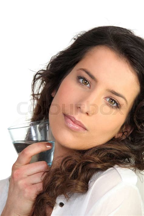 Thirsty Brunette With Water Stock Image Colourbox