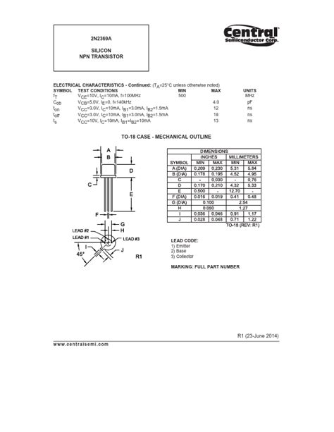 2n2369a Datasheet Central Semiconductor