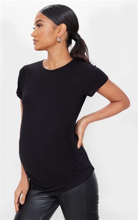 Maternity Black Basic Crew Neck Fitted T Shirt Prettylittlething Ca