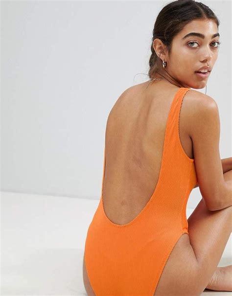 missguided ribbed low back swimsuit alessandra ambrosio s orange one piece swimsuit popsugar