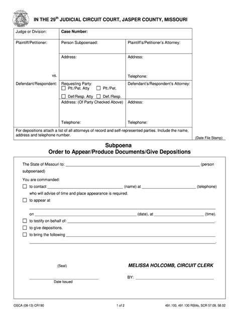 Missouri Subpoena For Documents 2013 2024 Form Fill Out And Sign