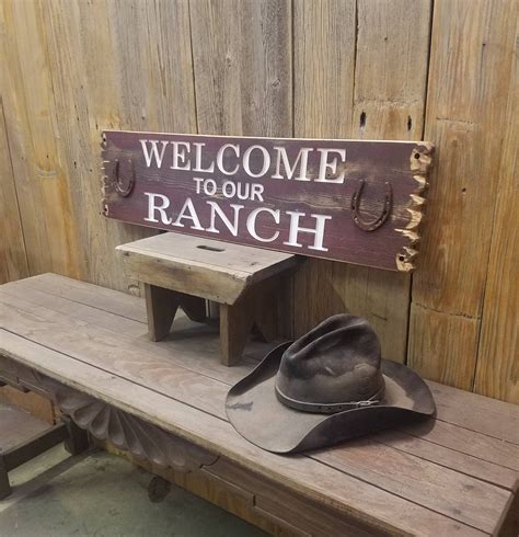 Welcome To Our Ranch Rustic Carved Wood Sign Western Décor Etsy