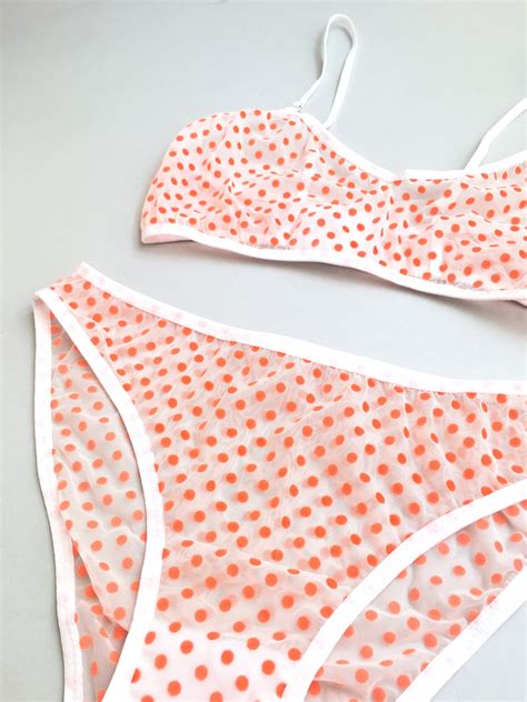 Limited Orange Polka Dot Mesh Lingerie Set Sexy Underwear Etsy
