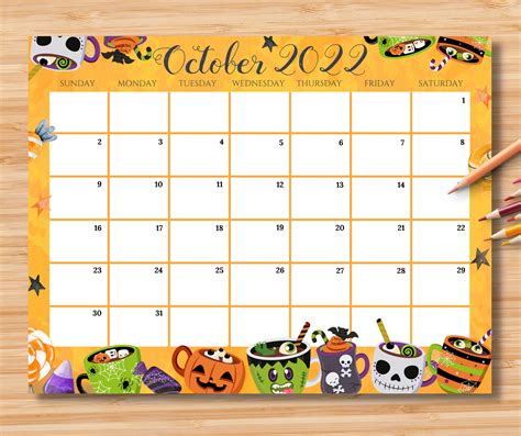 Editable October 2022 Calendar Spooky Halloween Printable Etsy Norway