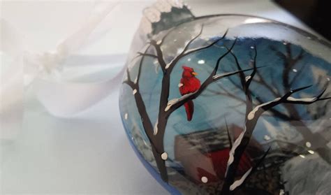 Cardinal Christmas Ornament Hand Painted Glass Holiday Tree Etsy