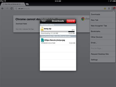 Clicked on the download button. chrome download manager iPad