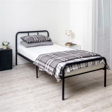 Traditional adjustable metal bed frame such as leggett and platt bed frame will work well with the headboard. Home Treats Black Metal Curved Bed Frame Single - Home ...
