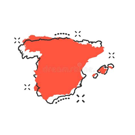 Vector Cartoon Spain Map Icon In Comic Style Spain Sign Illustration