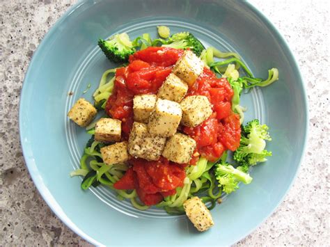Italian Tofu And Chunky Tomato Sauce On Zoodles Food In Brief