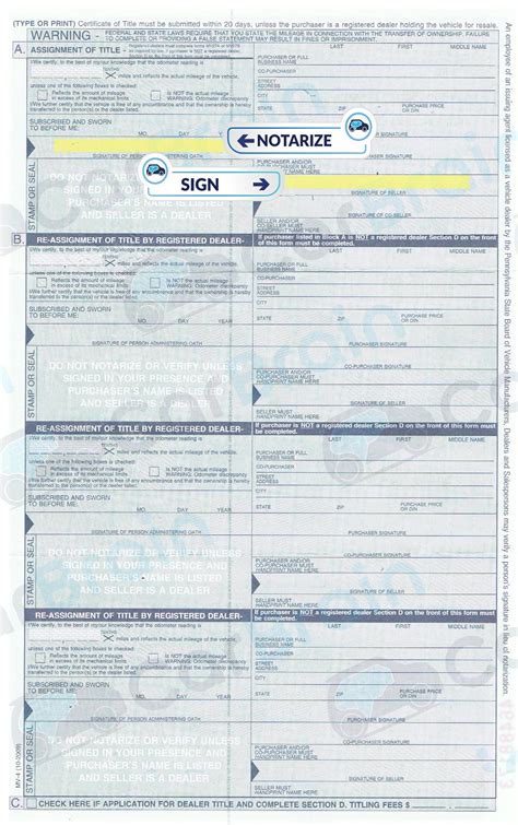 You can view our illinois title examples to see where to sign and print your name specifically. Pennsylvania