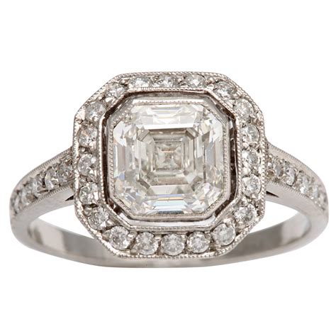 Art Deco Asscher Cut Diamond Engagement Ring At 1stdibs