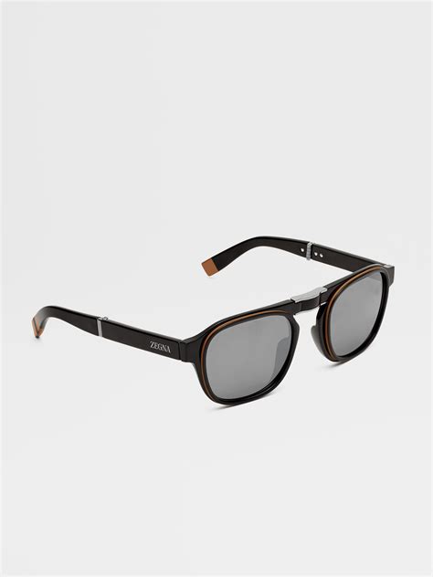 Black And Foliage Zegna Luce Acetate Foldable Sunglasses Ss23 24280009 Zegna Ae