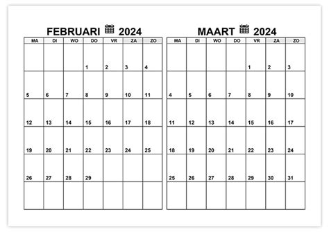 Kalender Februari Maart 2024
