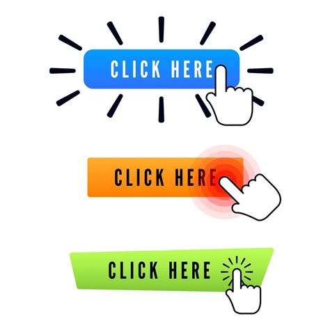Hand Cursor Over Button With Text Click Here Set Of Different Buttons Web Icons Element
