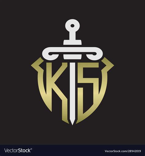 Ks Logo Monogram With Sword And Shield Royalty Free Vector