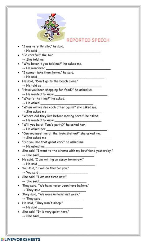 Reported Speech Online Exercise For Grade 8 Live Worksheets