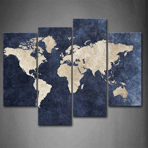 4 Piece World Map Canvas Wall Art By 100 Hand Painted Oil Painting On