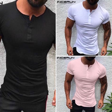 short sleeve slim fit henley muscle shirt for men style for men store mens workout clothes