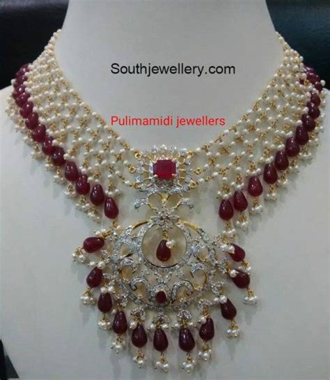 Pearl Ruby Beads Necklace Indian Jewellery Designs