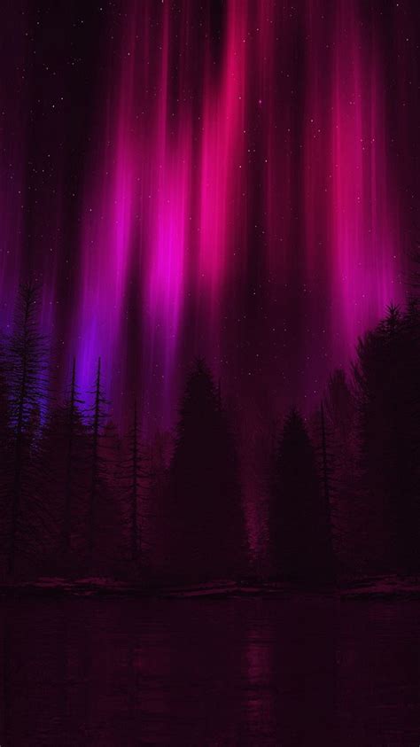 Aurora Night Sky Dark Red Nature Art Iphone 8 Wallpapers Free Download