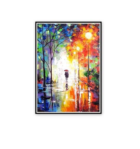 Large Oil Painting Love Couple Walk Palette Knife Etsy Painting