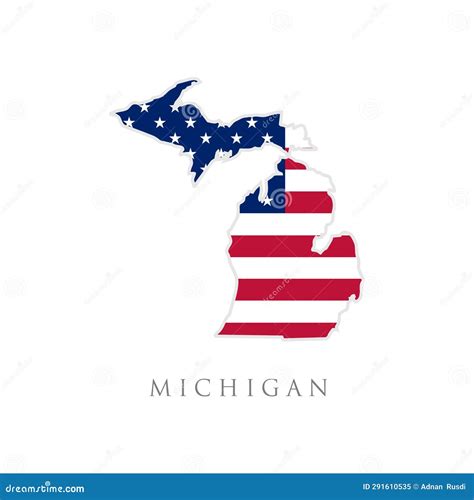 Shape Of Michigan State Map With American Flag Vector Illustration