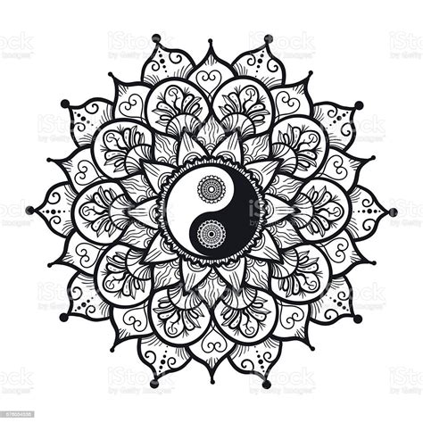 Vintage Yin And Yang In Mandala Stock Vector Art & More Images of Art