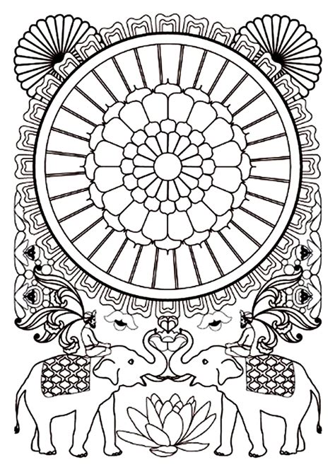 India coloring book for adults : India elephants - India Adult Coloring Pages