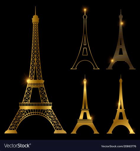 Different Golden Eiffel Tower Landmark Set Vector Image