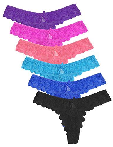 Elacucos Women Sexy Thong Panty Bow Lace G String Underwear 6 Pack
