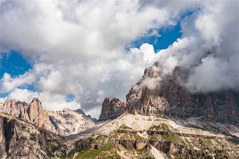 Beautiful Clouds Over Italian Dolomites Rocky Mountains During Summer