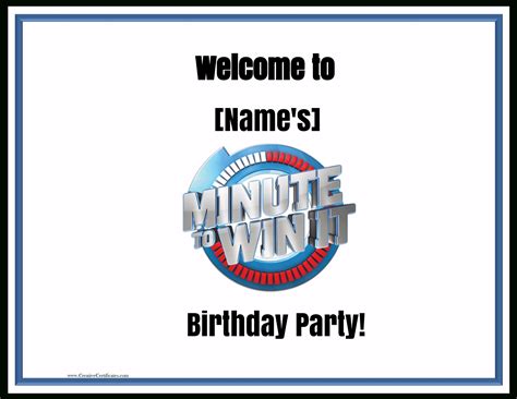 So for instance, they will have to try and complete the game within a minute (hence the minute to win it name). Free Printable Minute To Win It Invitations | Free Printable