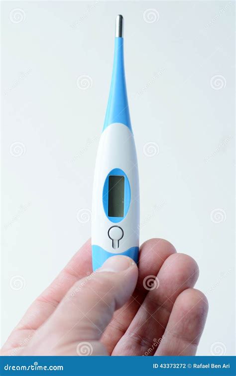 Man Hand Holds Thermometer Stock Photo Image Of Digital 43373272
