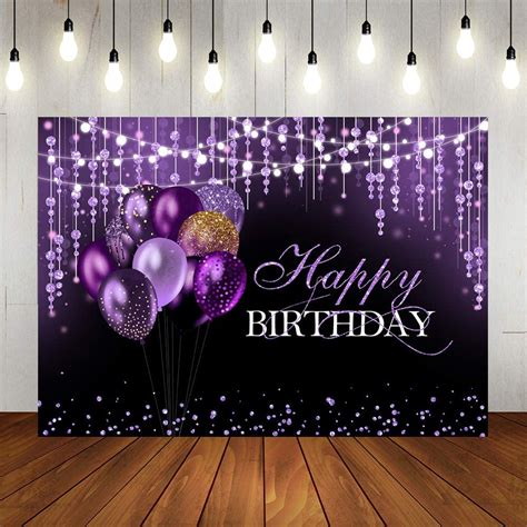 Lofaris Black And Purple Birthday Backdrop For Women Girls