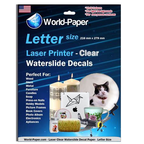 Waterslide Decal Paper Laser Clear 5 Sheets Package 8 5 X 11 Inches Laser Waterslide Decal