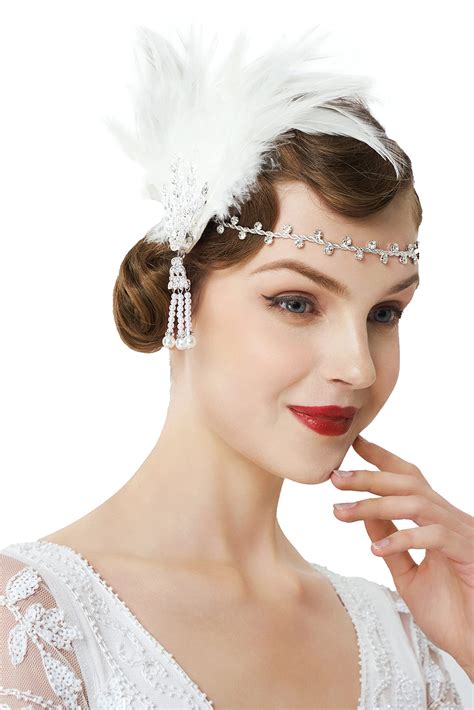 Buy Babeyond Art Deco 1920 S Bridal Headpiece Roaring 20s Flapper Feather Headband With Leaf