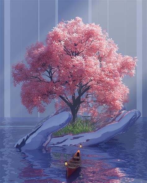 Wallpaper Water Boat Watercraft Tree Pink Art Twig Red Tints