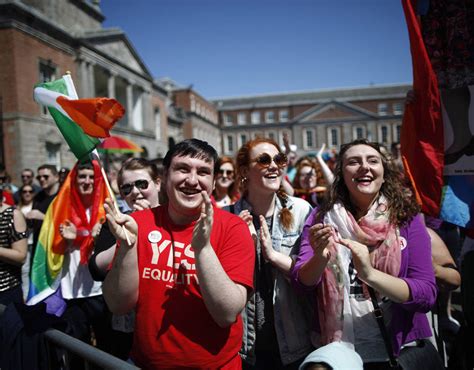 Yes Supporters Celebrate As First Results In The Irish Referendum Start To Come Through At